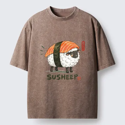 Tokyo-Tiger Cute Sushi Sheep Washed T-Shirt