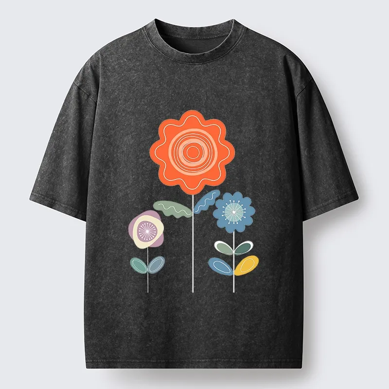 Tokyo‑Tiger Retro Floral Art Washed T‑Shirt