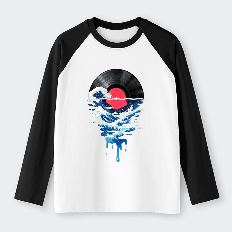 Tokyo-Tiger Vinyl Records And Waves Raglan Long Sleeve T-shirt