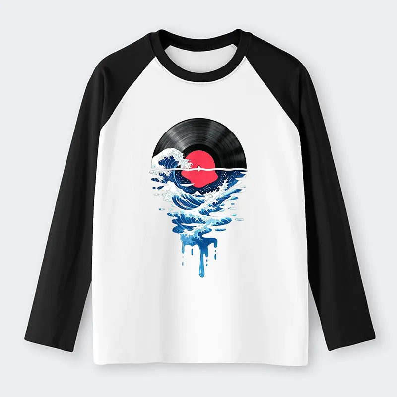 Tokyo-Tiger Vinyl Records And Waves Raglan Long Sleeve T-shirt