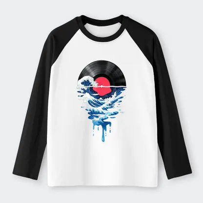 Tokyo-Tiger Vinyl Records And Waves Raglan Long Sleeve T-shirt