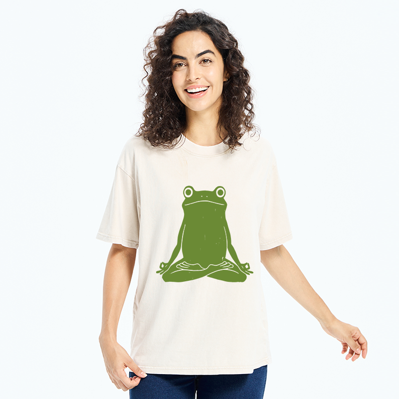 Tokyo-Tiger Yoga Frog Funny Washed T-Shirt