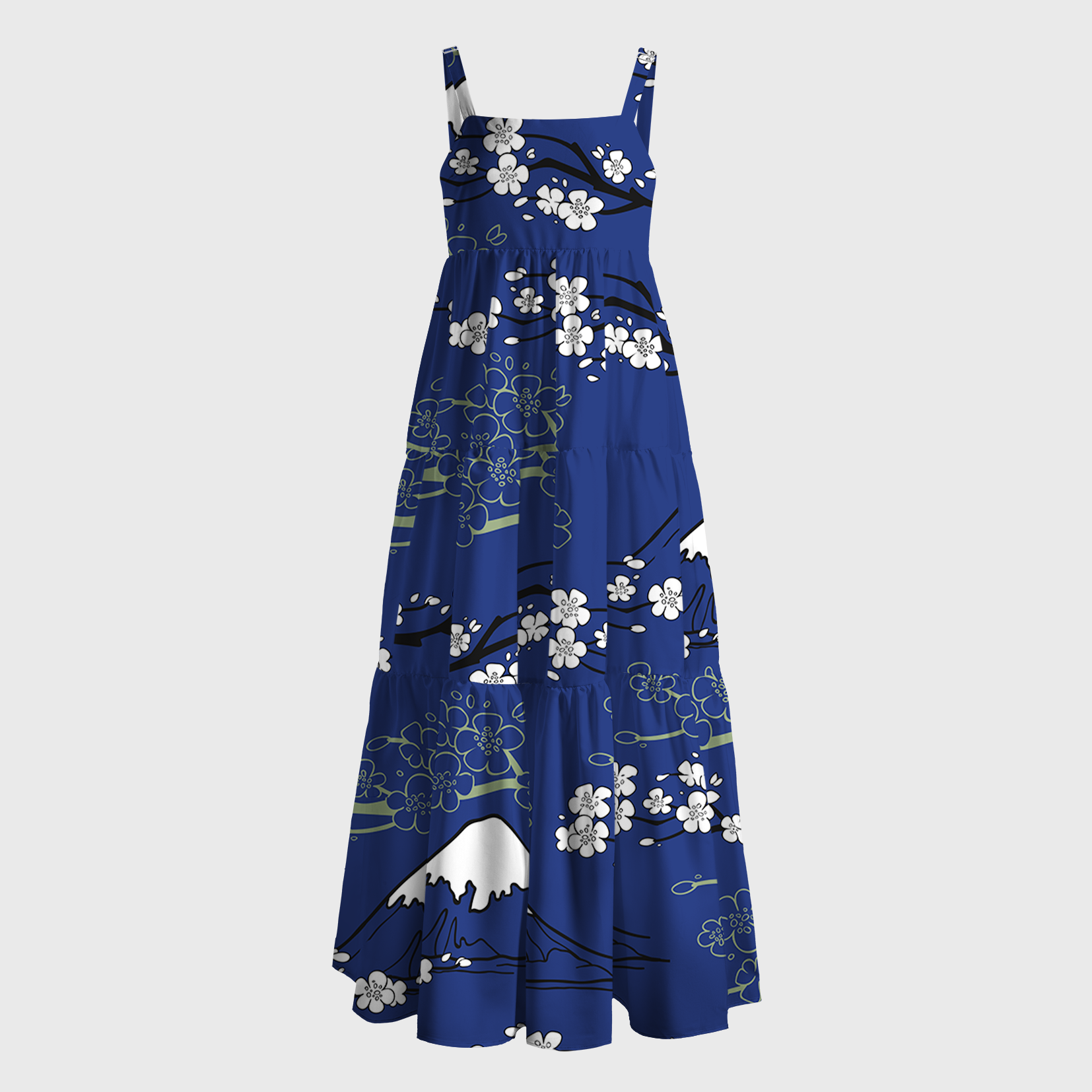 Tokyo-Tiger Mt. Fuji Blossoms Maxi Dress