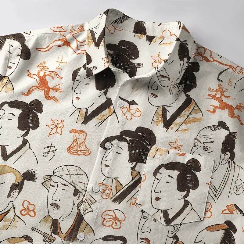 Tokyo-Tiger Japanese Traditional Portrait Button-up Shirt
