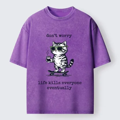 Tokyo-Tiger Chill Cat Meme Washed T-Shirt