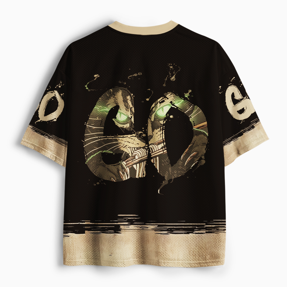 Tokyo-Tiger Black Cat Ramen Japanese Grunge Mesh Jersey