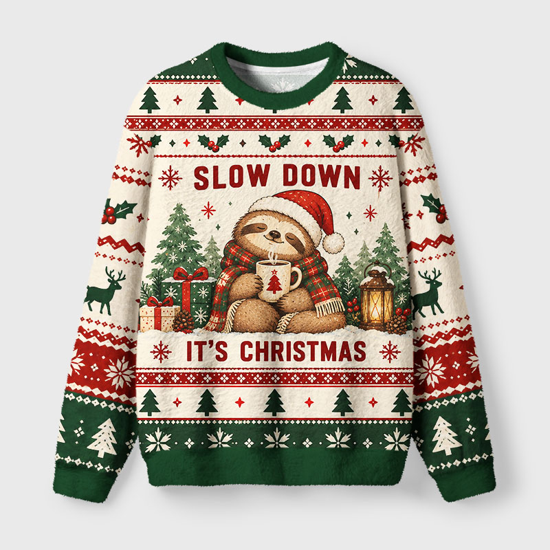 Tokyo-Tiger Cozy Sloth Holiday Fuzzy Christmas Ugly Sweatshirt