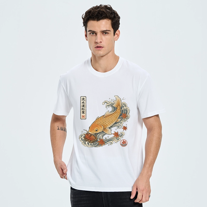 Tokyo-Tiger Golden Koi Carp Maple Leaf Wave Art Classic T-Shirt