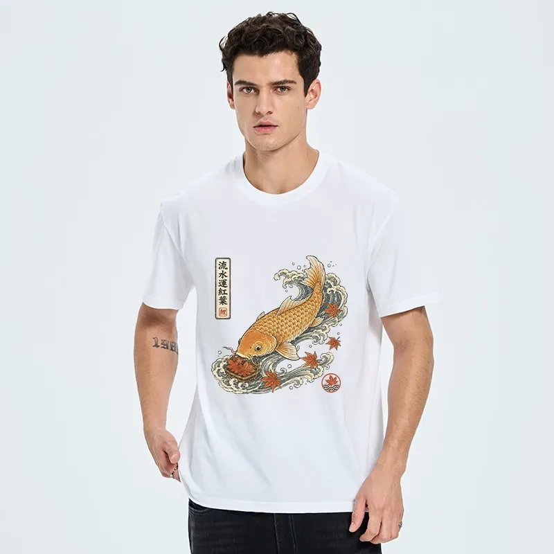 Tokyo-Tiger Golden Koi Carp Maple Leaf Wave Art Classic T-Shirt