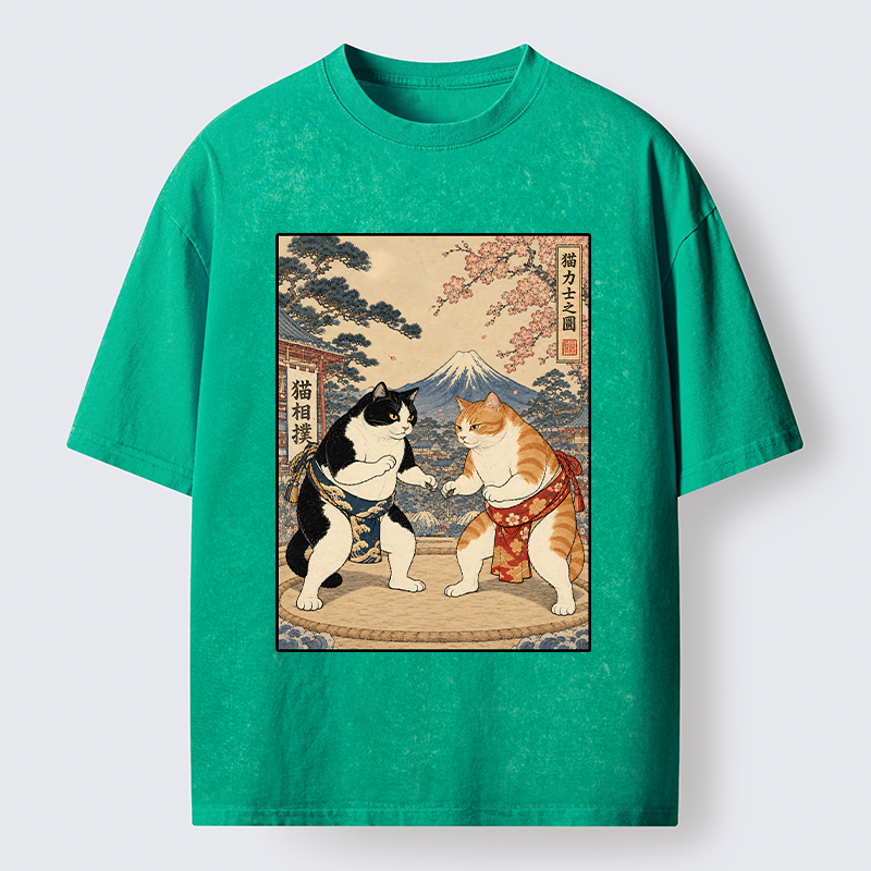 Tokyo-Tiger Japanese Sumo Cat Art Washed T-Shirt