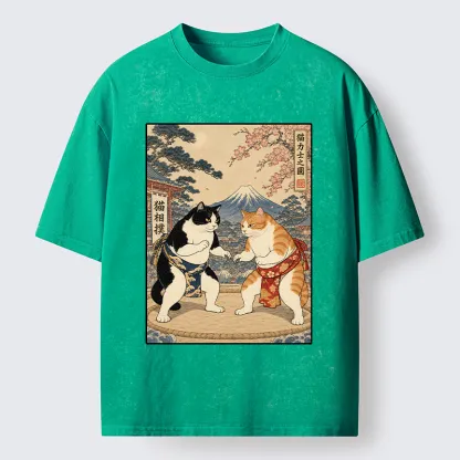 Tokyo-Tiger Japanese Sumo Cat Art Washed T-Shirt