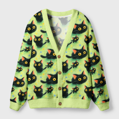 Tokyo-Tiger Cute Black Cat Ugly Cardigan Sweater