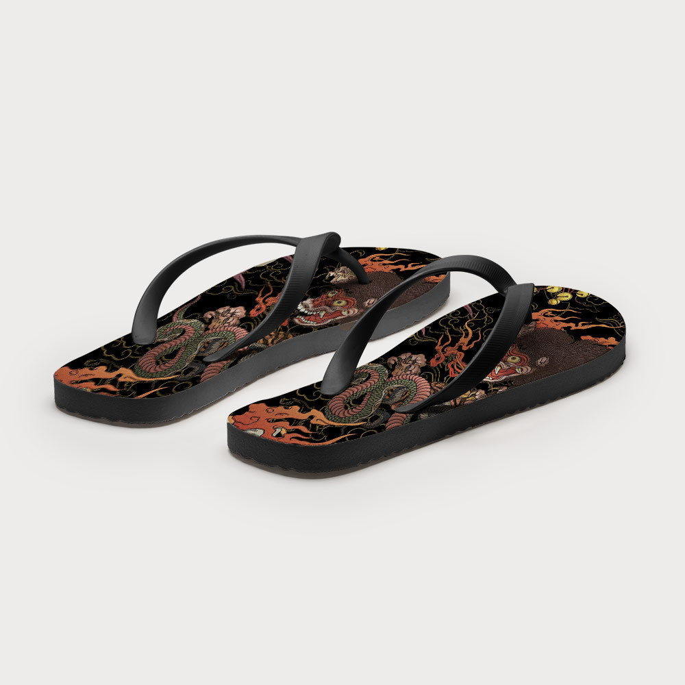 Tokyo-Tiger Japanese Yokai And Skeletons Flip Flops