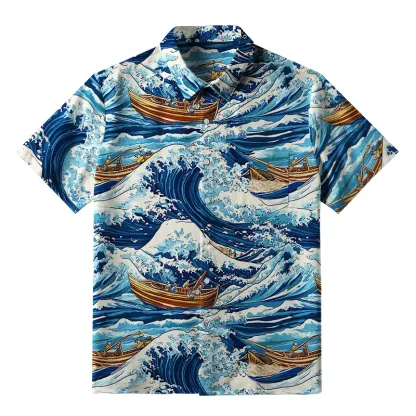 Tokyo-Tiger Nautical Adventure Wave Button-up Shirt