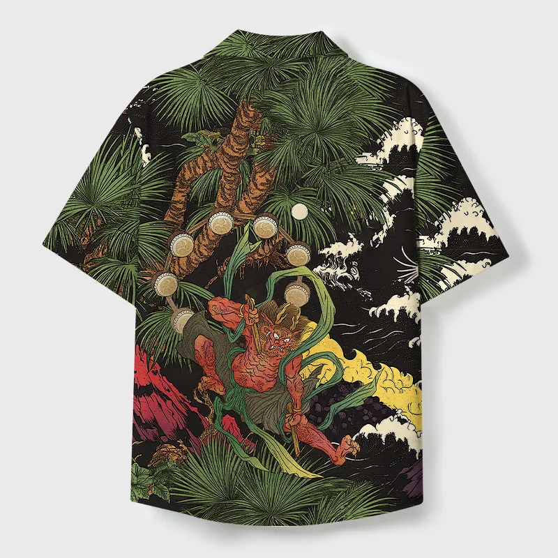 Tokyo-Tiger Japanese Yokai Cuban Collar Shirt