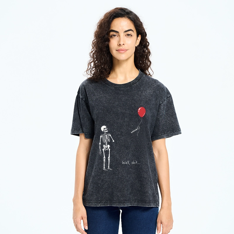 Tokyo-Tiger Skeleton Balloon Meme Washed T-Shirt