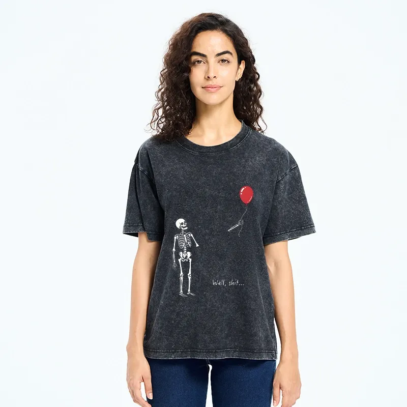 Tokyo-Tiger Skeleton Balloon Meme Washed T-Shirt