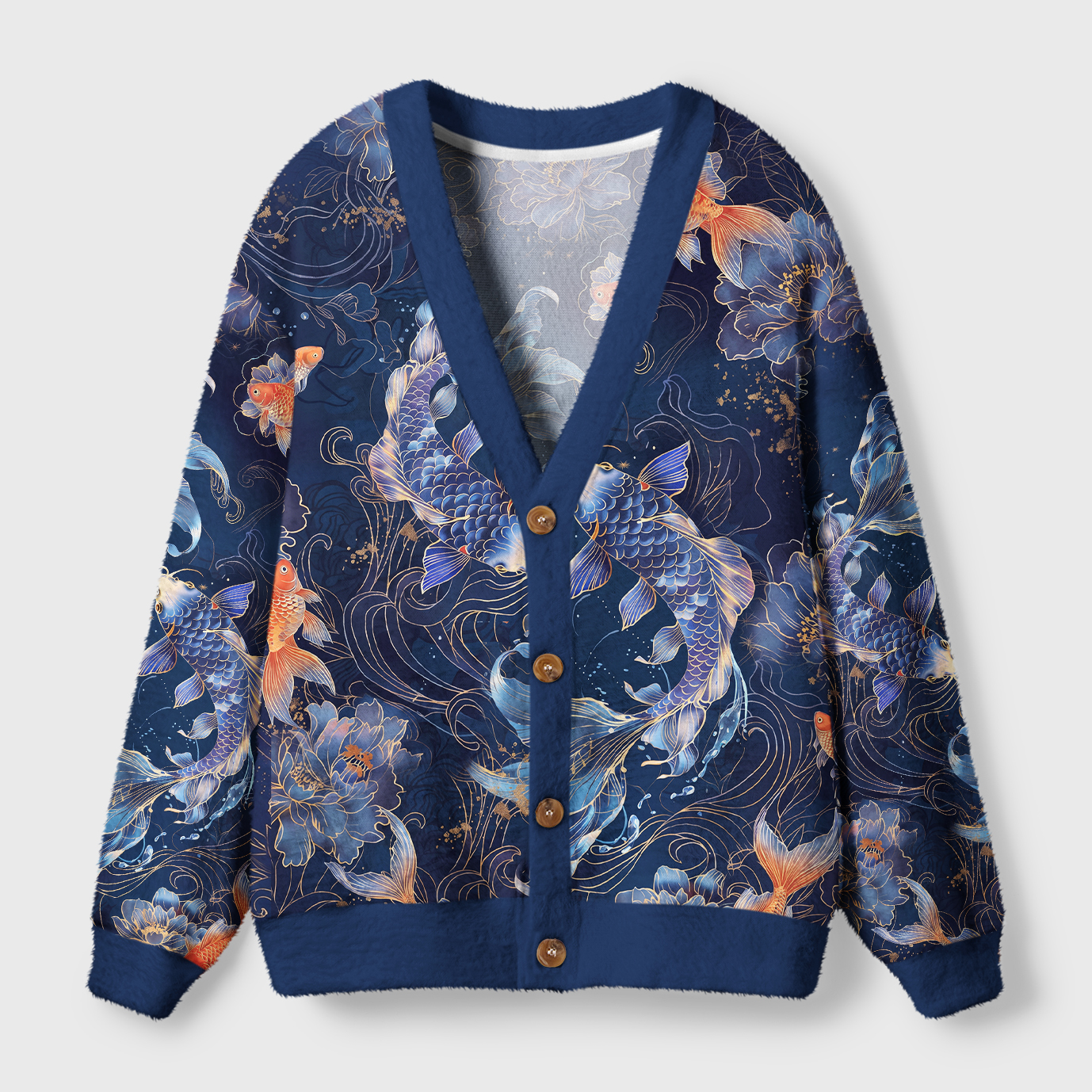 Tokyo-Tiger Blossoms Of The Koi Ugly Cardigan Sweater