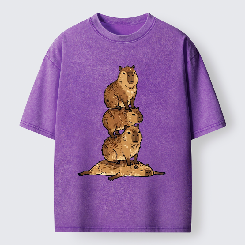Tokyo-Tiger Chill Stack Capybara Meme Washed T-Shirt