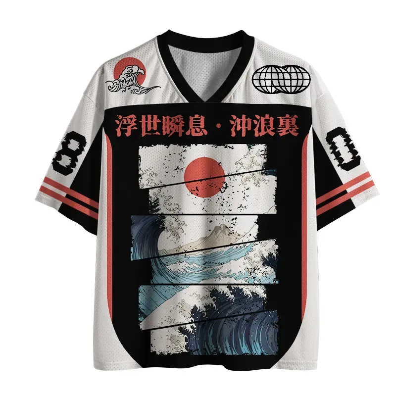 Tokyo-Tiger Retro Great Wave Ukiyoe Mesh Jersey
