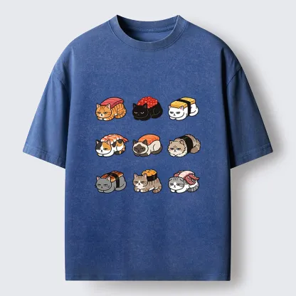 Tokyo-Tiger Funny Sushi Cats Meme Washed T-Shirt