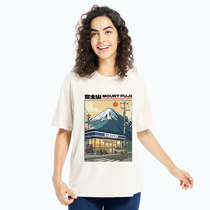 Tokyo-Tiger Japanese Street Fuji Mountain Art Washed T-Shirt
