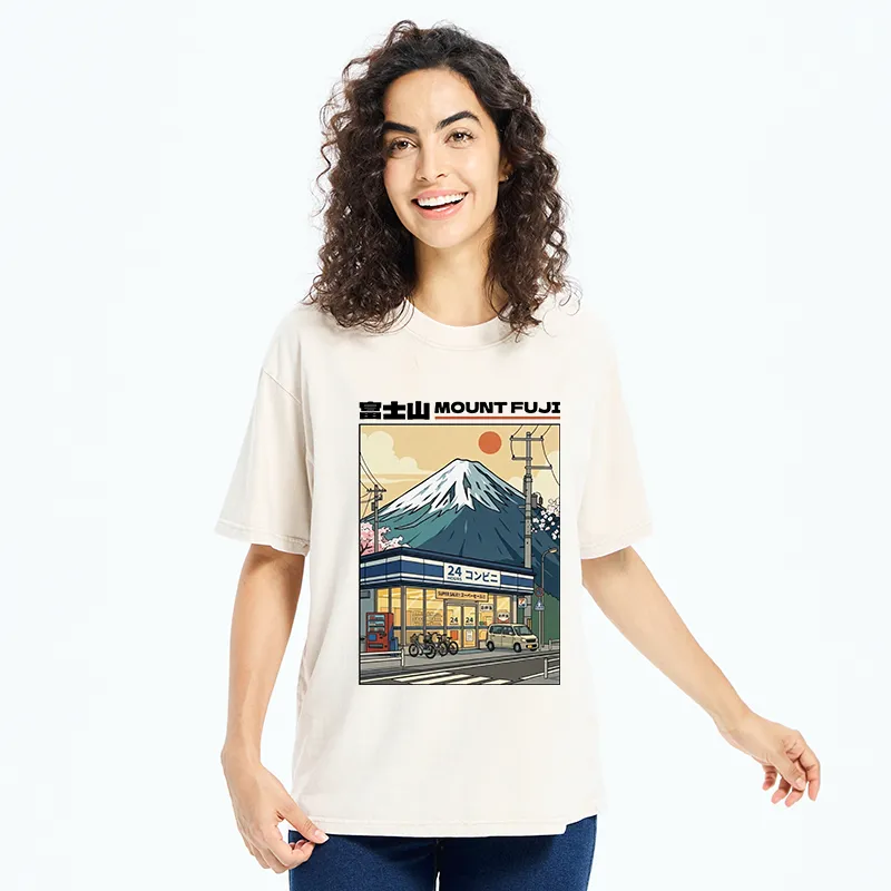 Tokyo-Tiger Japanese Street Fuji Mountain Art Washed T-Shirt