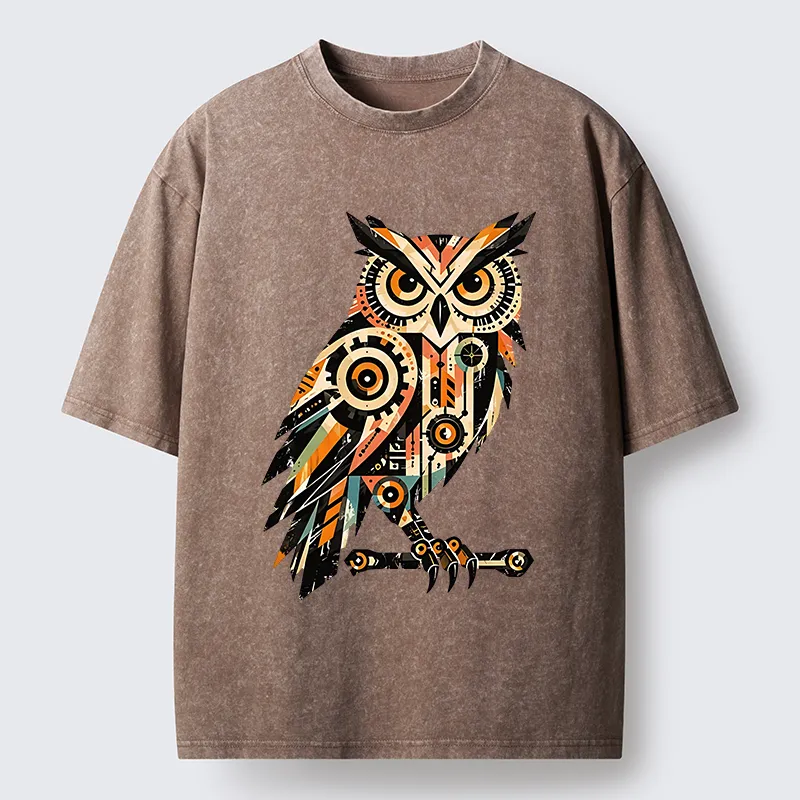 Tokyo-Tiger Mechanic Gear Art Owl Washed T-Shirt