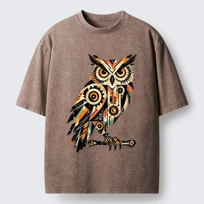 Tokyo-Tiger Mechanic Gear Art Owl Washed T-Shirt