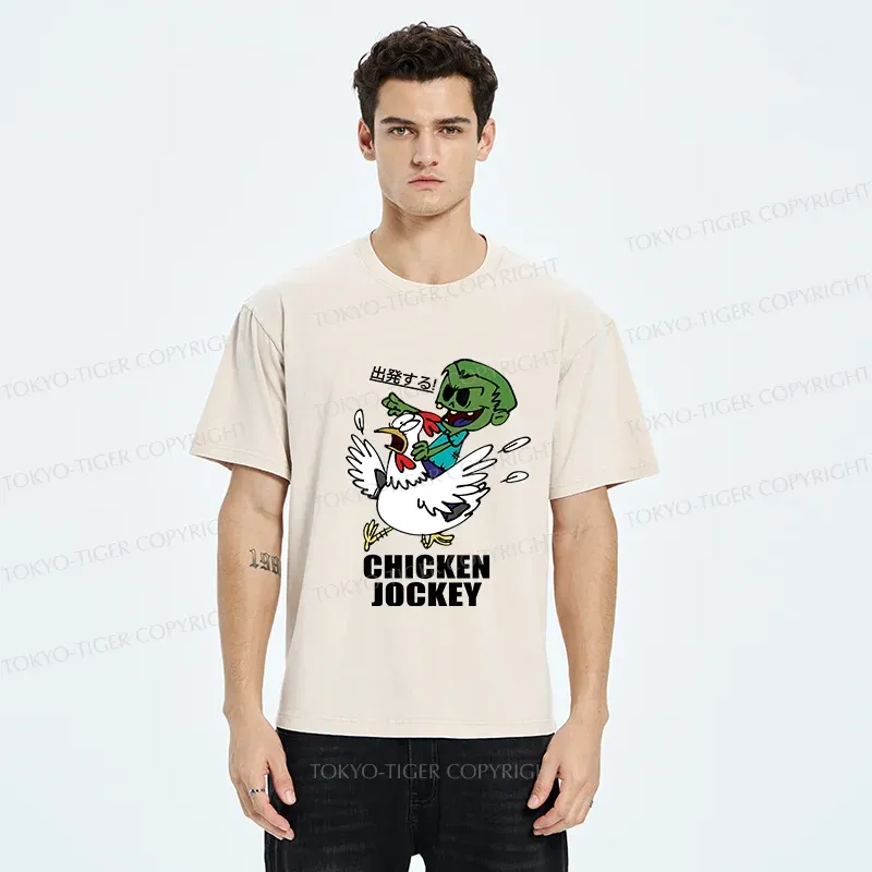 Tokyo-Tiger Zombie Riding Chicken Washed T-Shirt