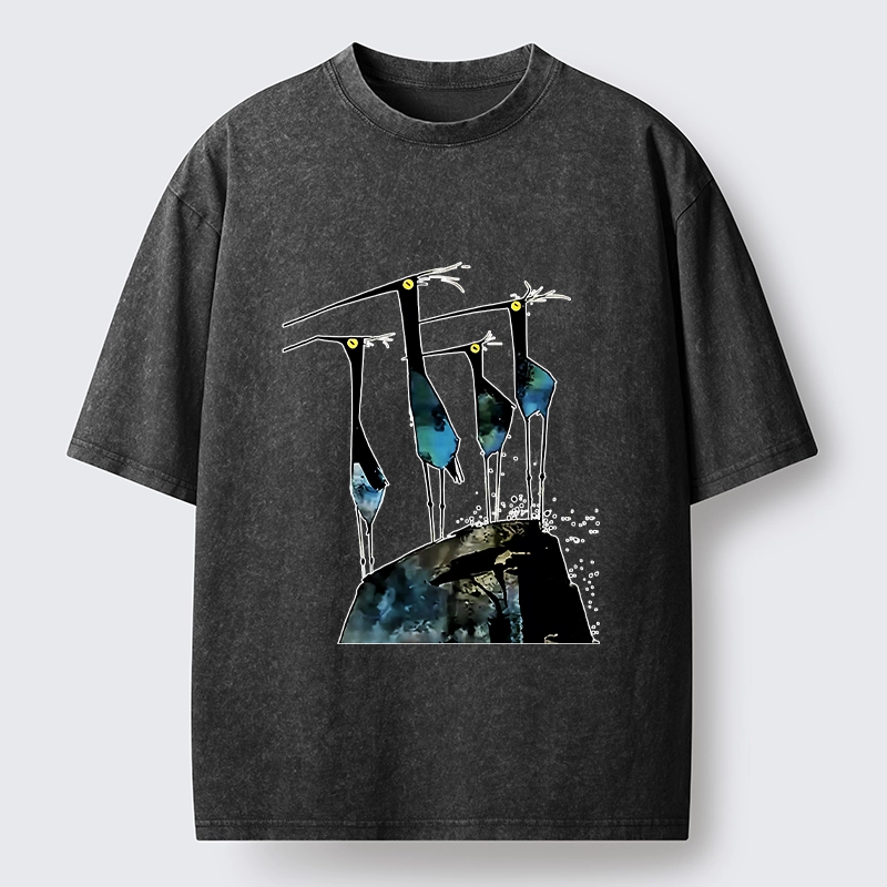 Tokyo‑Tiger Abstract Crane Art Washed T-Shirt