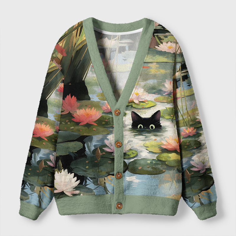 Tokyo-Tiger Cats In The Lotus Pond Ugly Cardigan Sweater