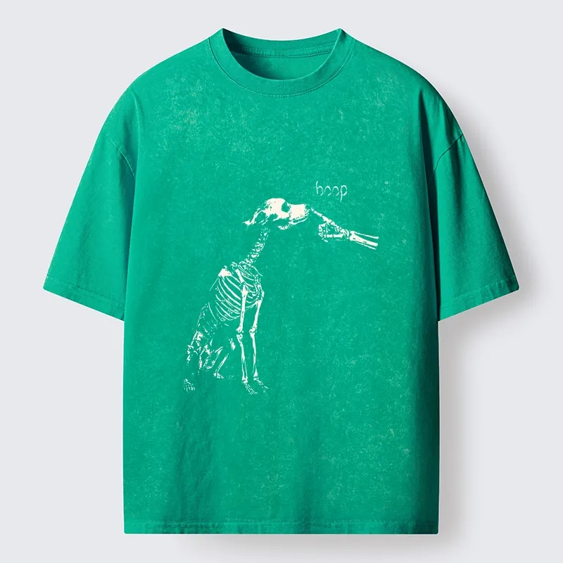 Tokyo-Tiger Skeleton Dog Meme Washed T-Shirt
