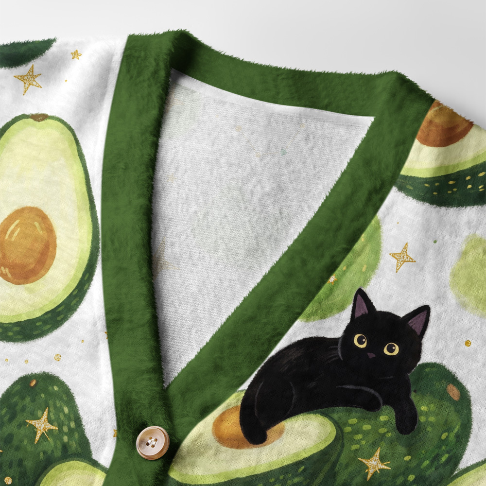 Tokyo-Tiger Avocado Black Cat Ugly Cardigan Sweater