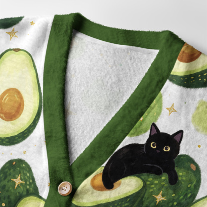 Tokyo-Tiger Avocado Black Cat Ugly Cardigan Sweater