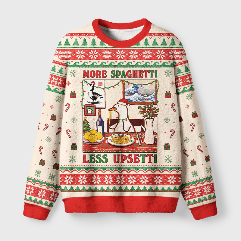 Tokyo-Tiger More Spaghetti Less Upsetti Goose Fuzzy Christmas Ugly Sweatshirt