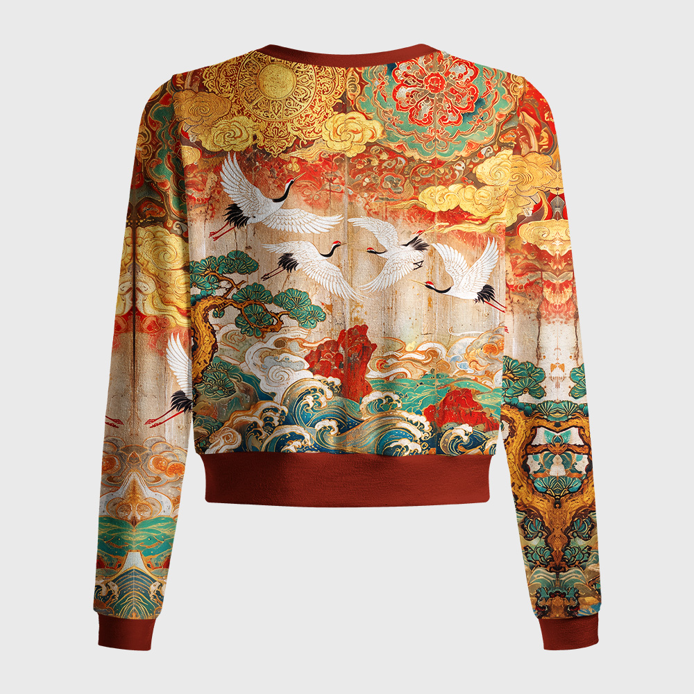 Tokyo-Tiger Golden Clouds Soaring Cranes Women's Lightweight Cardigan