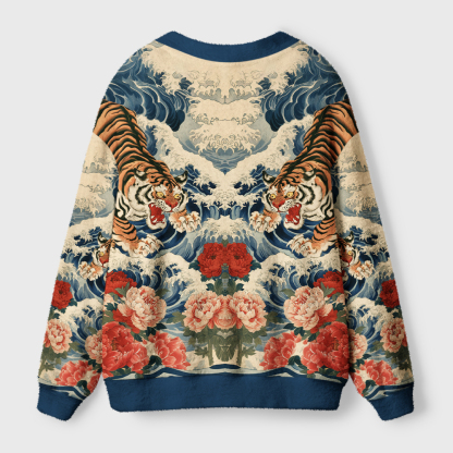 Tokyo-Tiger Tiger Of The Floral Surf Ugly Cardigan Sweater