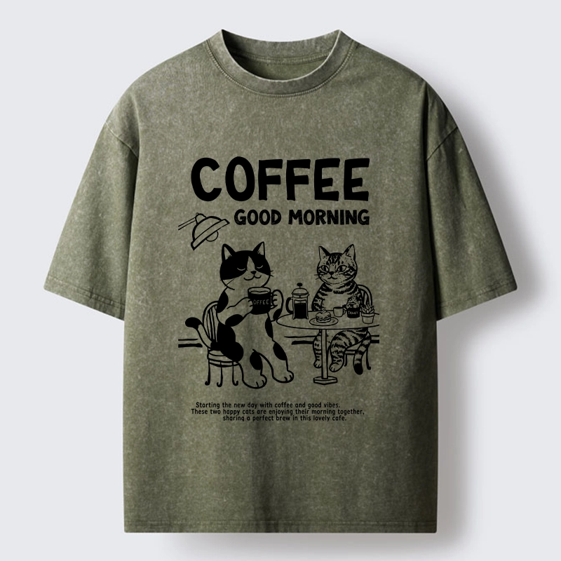 Tokyo‑Tiger Funny Coffee Cats Washed T‑Shirt