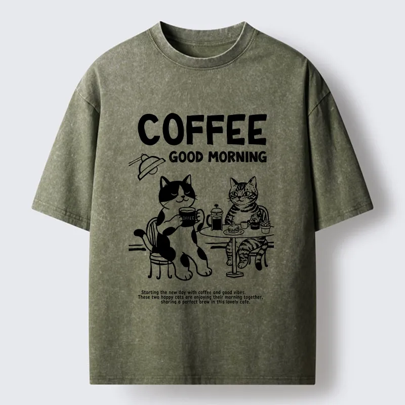 Tokyo‑Tiger Funny Coffee Cats Washed T‑Shirt