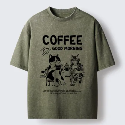 Tokyo‑Tiger Funny Coffee Cats Washed T‑Shirt