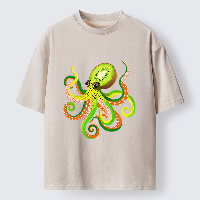 Tokyo‑Tiger Kiwi Octopus Washed T‑Shirt Sale