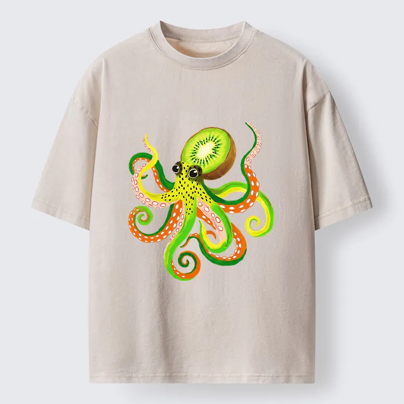 Tokyo-Tiger Kiwi Octopus Washed T-Shirt