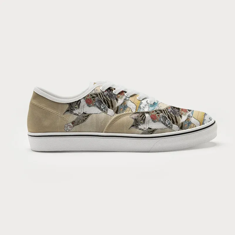 Tokyo-Tiger Cat Surfing Canvas Shoes