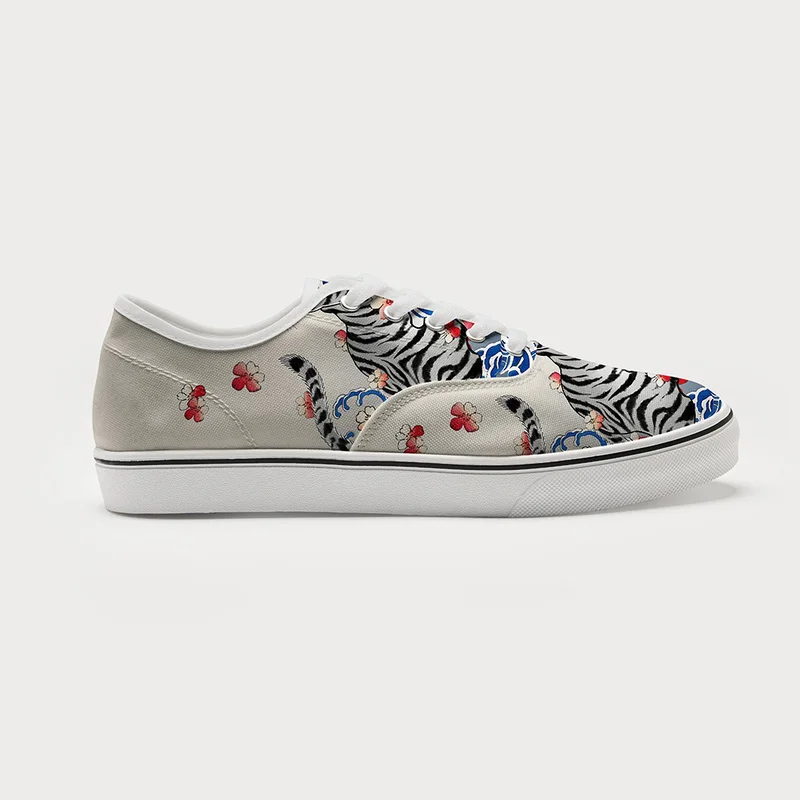 Tokyo-Tiger Fierce Tiger Amidst Sakura Wave Canvas Shoes