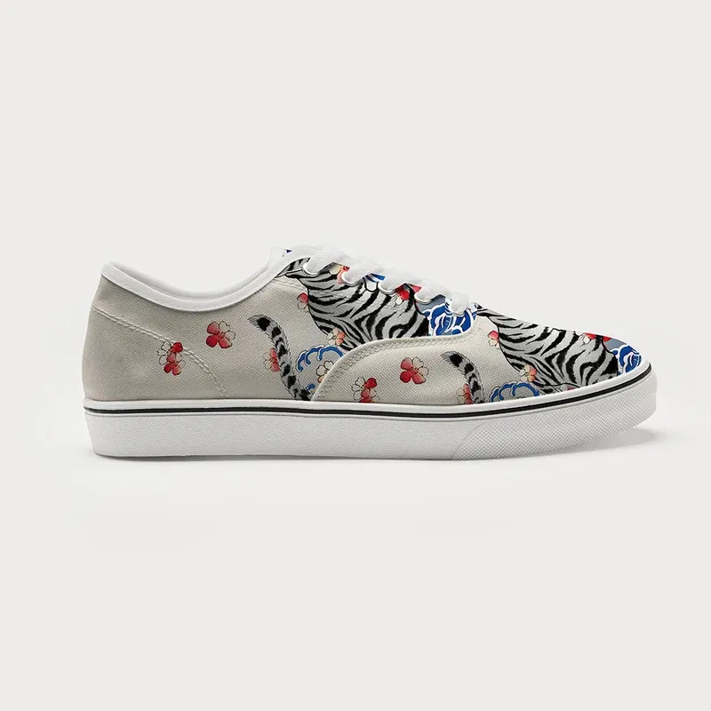 Tokyo-Tiger Fierce Tiger Amidst Sakura Wave Canvas Shoes
