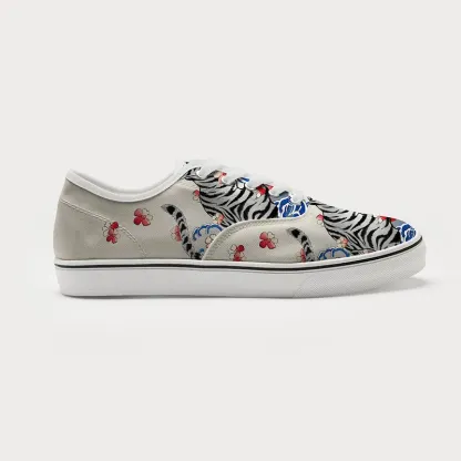 Tokyo-Tiger Fierce Tiger Amidst Sakura Wave Canvas Shoes
