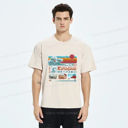Tokyo-Tiger Retro Ukiyo-e Waves Washed T-Shirt