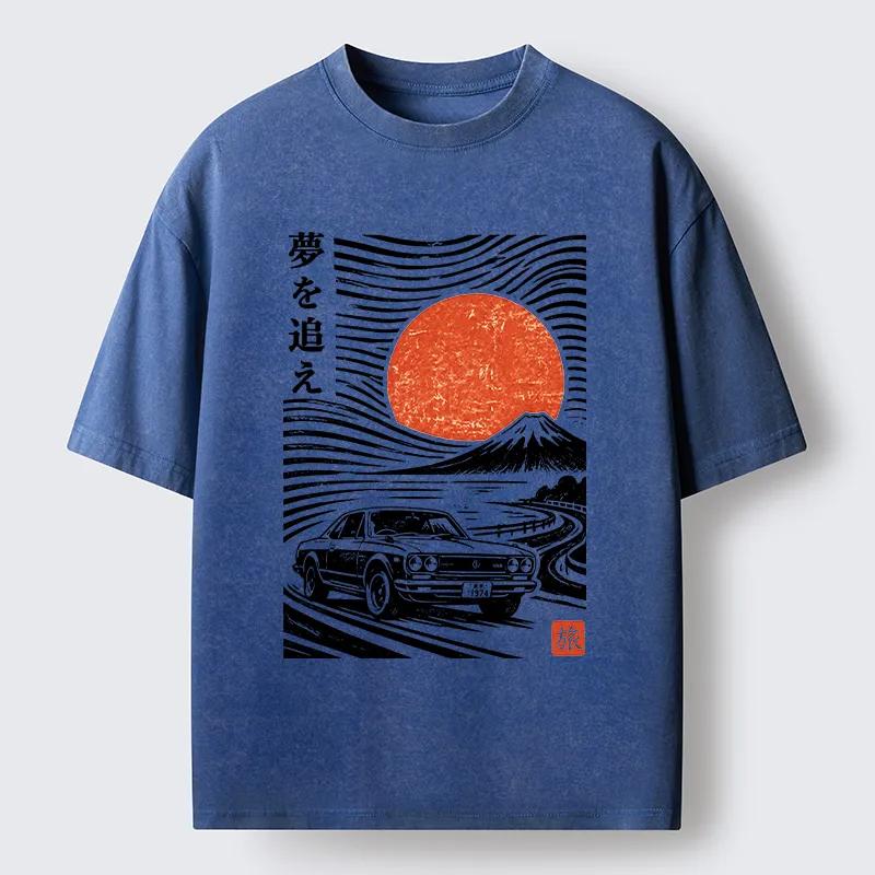 Tokyo-Tiger Ukiyo Retro Car Art Washed T-Shirt