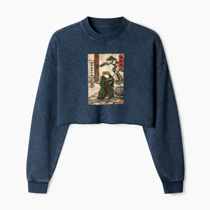 Tokyo-Tiger Samurai Frog Training Washed Crop Sweatshirt